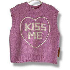 Dreamers Sweater Pink Kiss Me Candy Heart Knit Sleeveless Size Small NWT